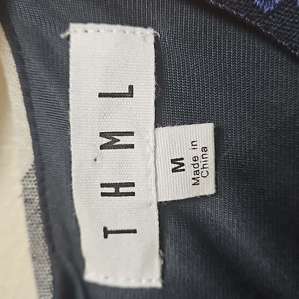 THML Checkered embroidered fringe sleeves dress women's size Medium - Picture 4 of 12